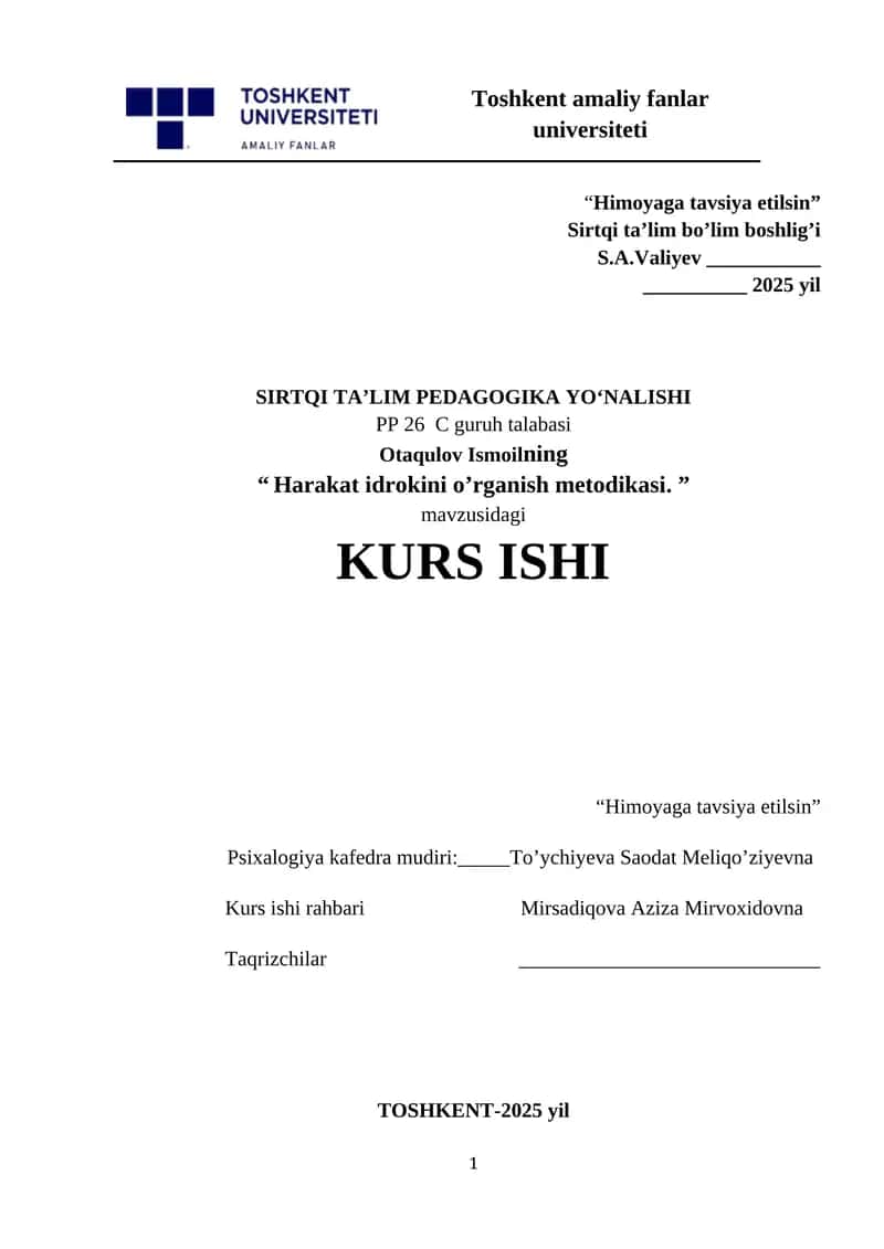 Harakat idrokini o’rganish metodikasi