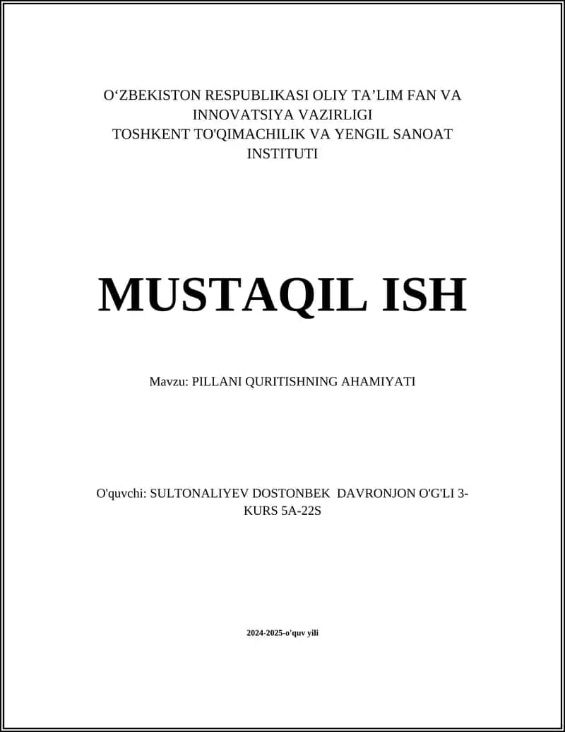 PILLANI QURITISHNING AHAMIYATI