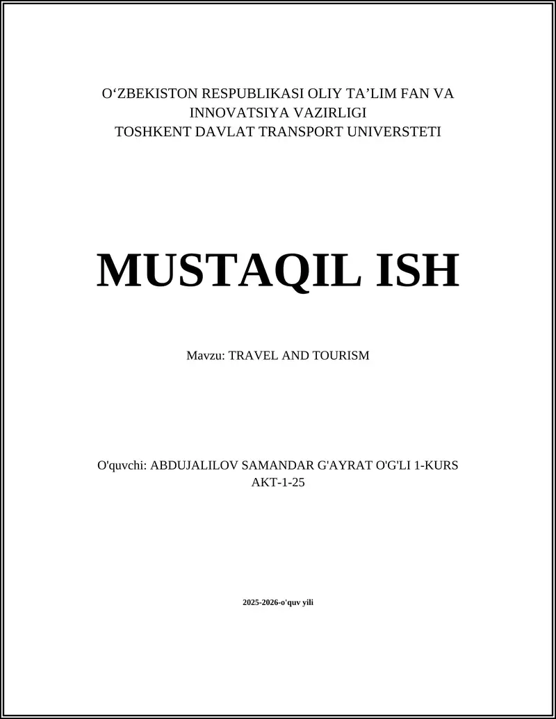 TRAVEL AND TOURISM