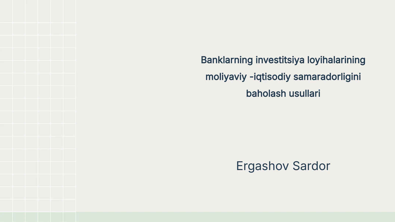 Investitsiya loyihalarining moliyaviy -iqtisodiy samaradorligini baholash usullari