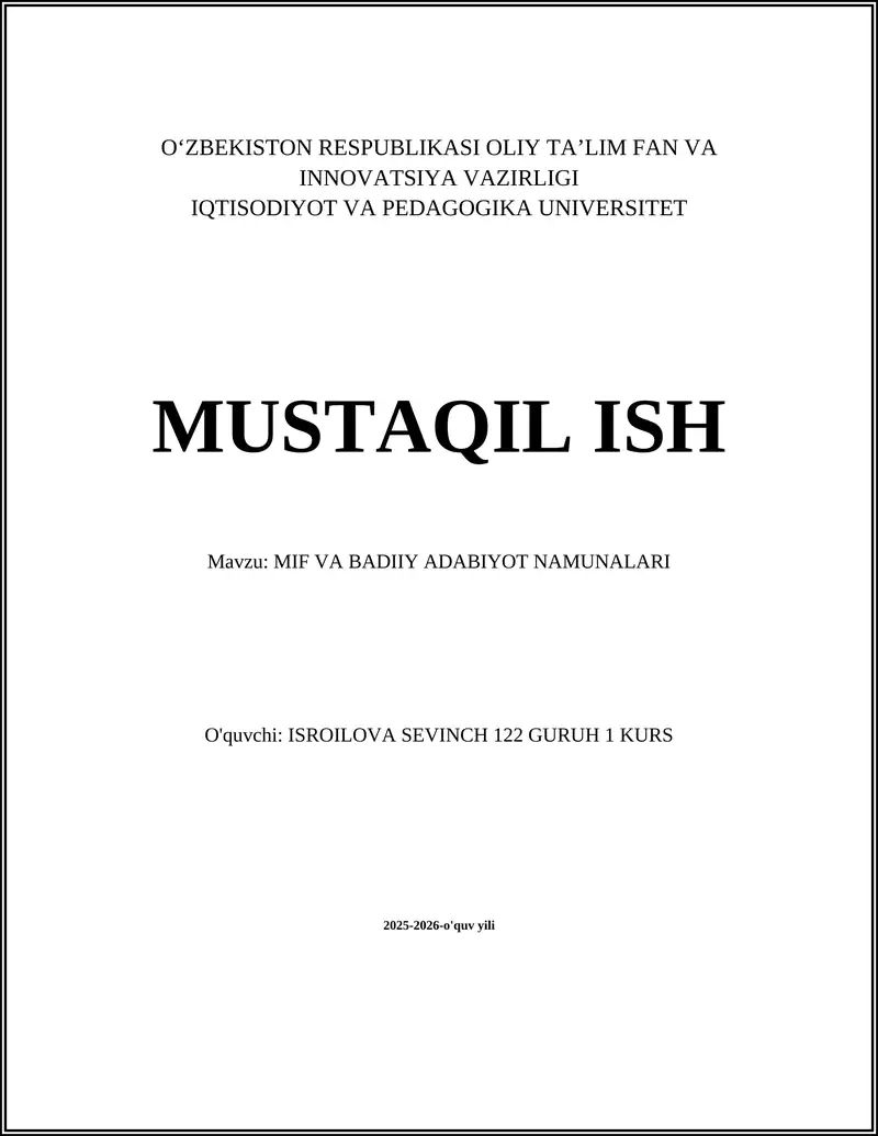 MIF VA BADIIY ADABIYOT NAMUNALARI