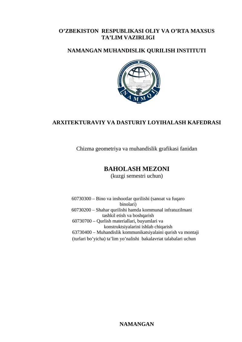 CHIZMA GEOMETRIYA VA MUHANDISLIK GRAFIKASI