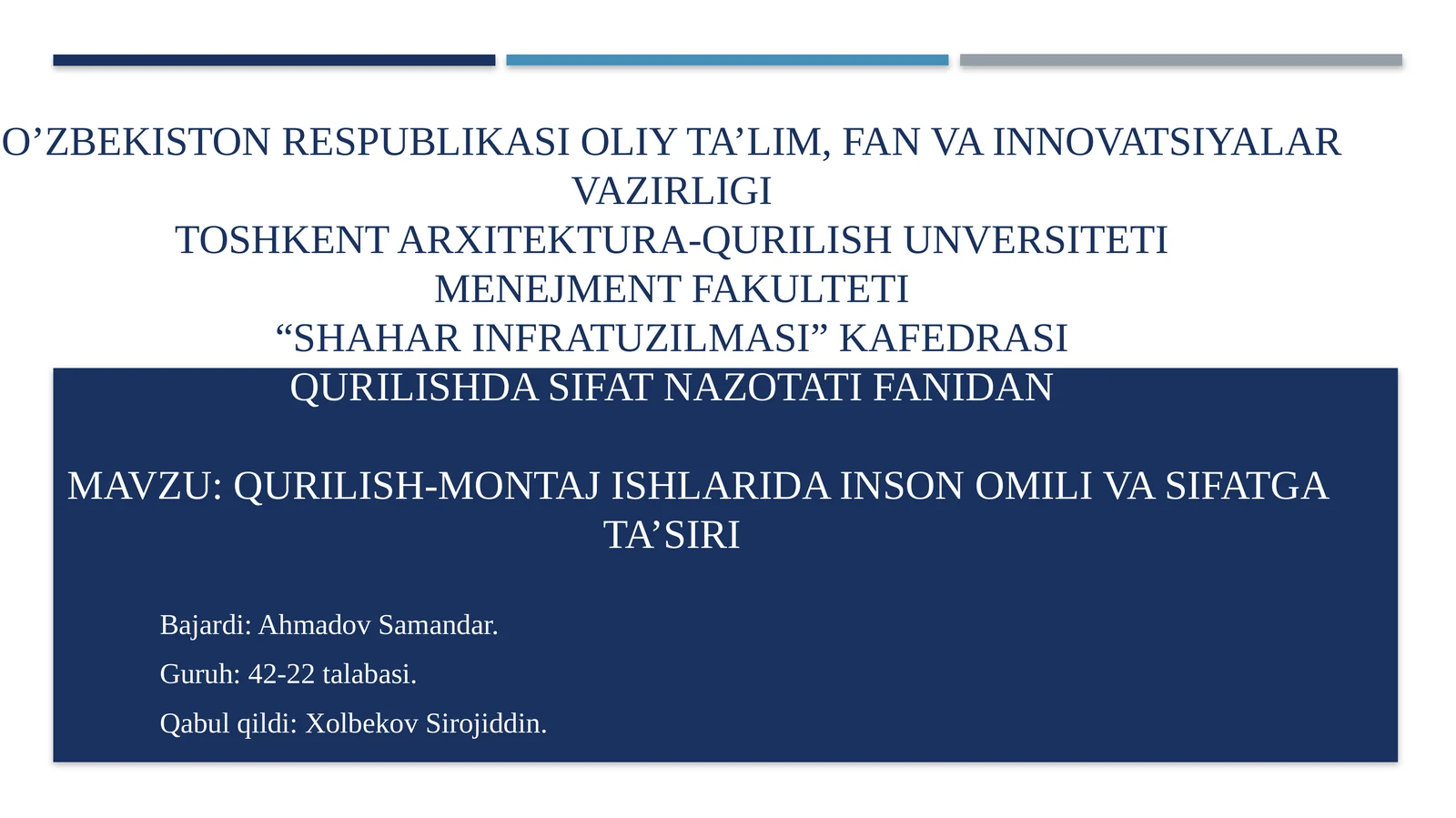 Qurilish-montaj ishlarida inson omili va sifatga ta'siri