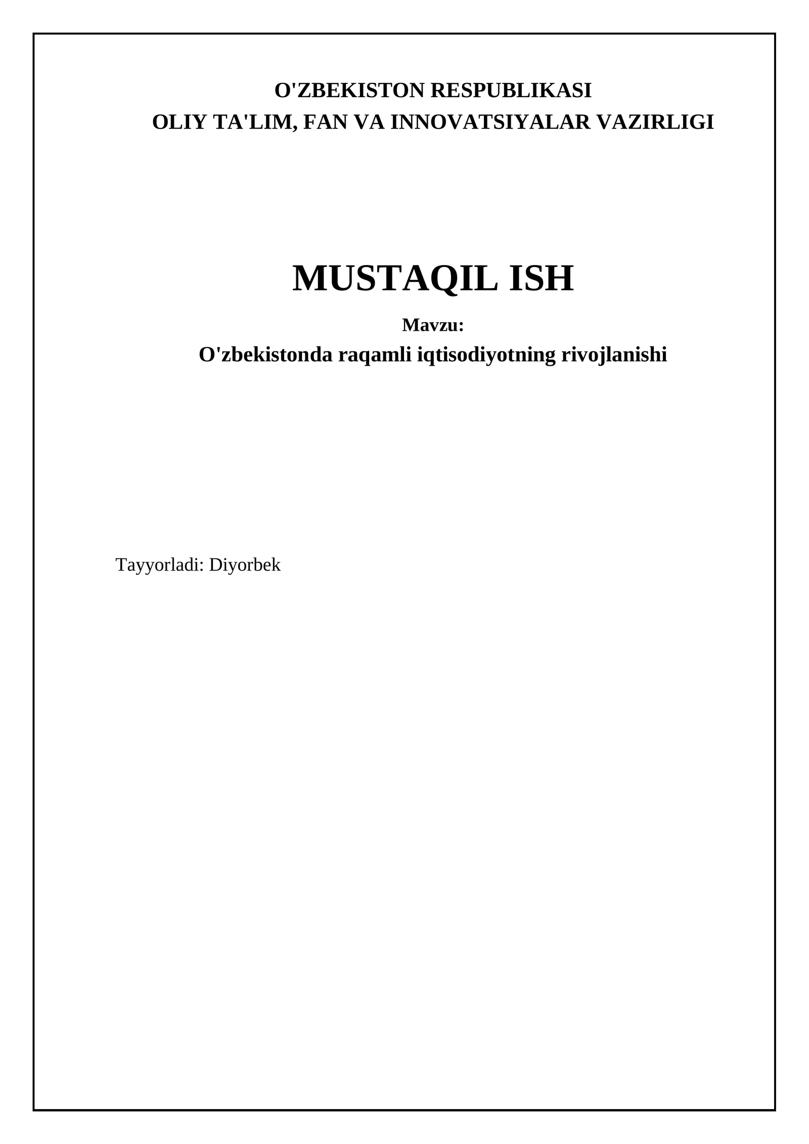 O'zbekistonda raqamli iqtisodiyotning rivojlanishi