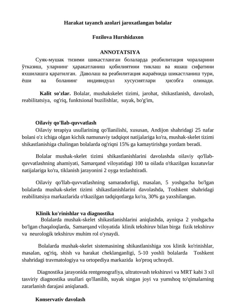 Harakat tayanch azolari jaroxatlangan bolalar