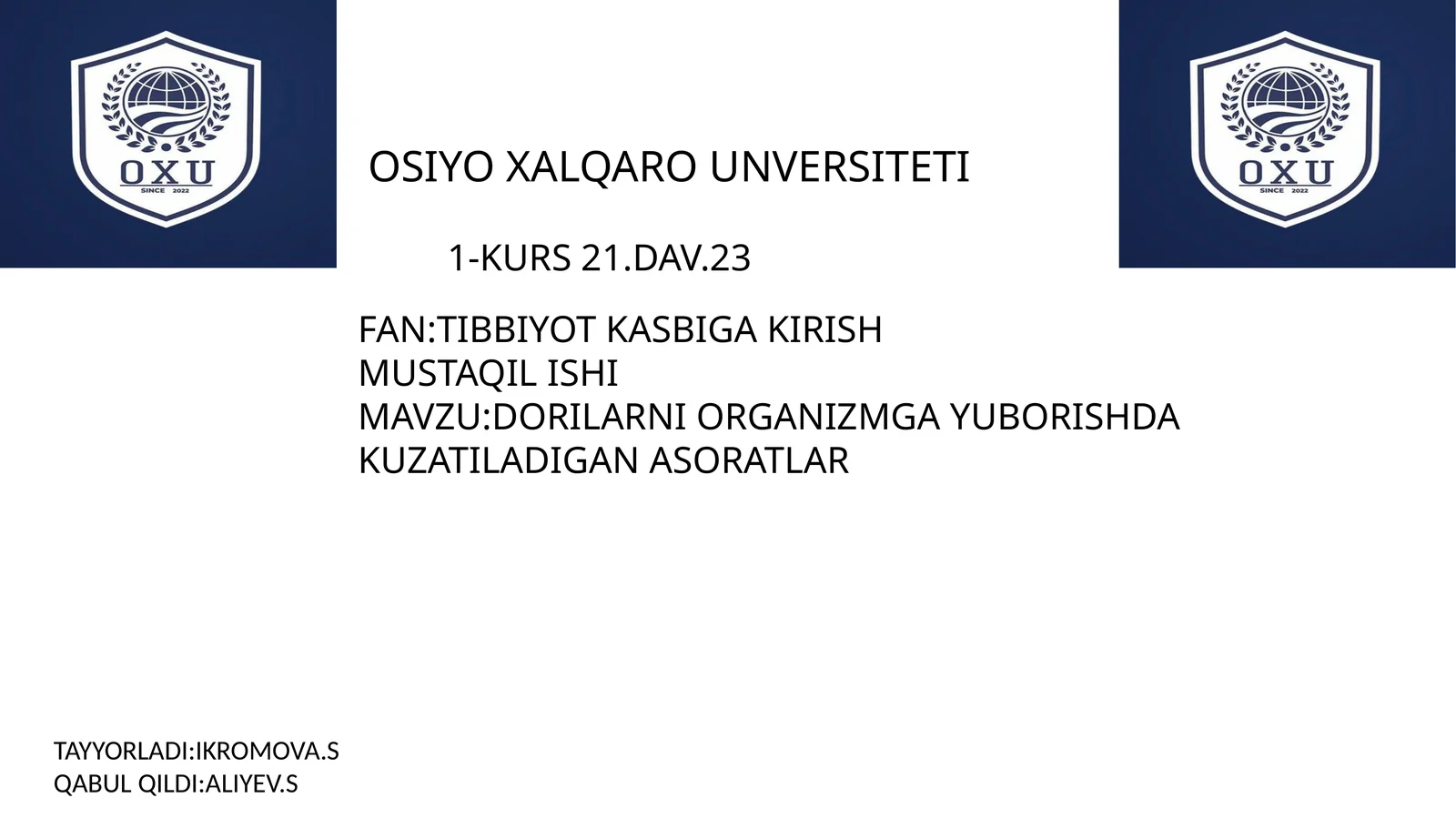 Dorilarni Organizmga Yuborishda Kuzatiladigan Asoratlar