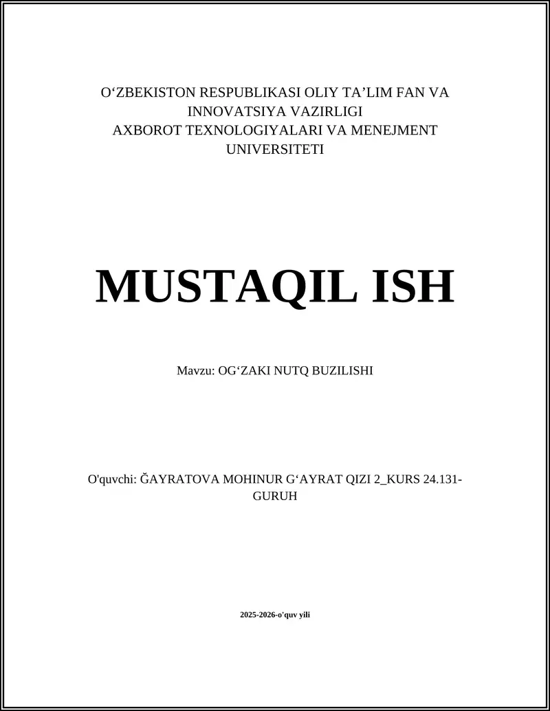 OGʻZAKI NUTQ BUZILISHI