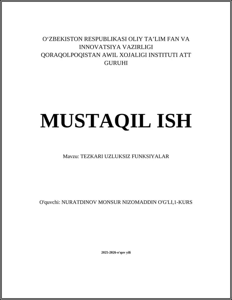 TEZKARI UZLUKSIZ FUNKSIYALAR
