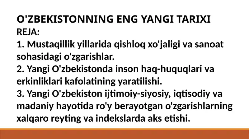 O'ZBEKISTONNING ENG YANGI TARIXI