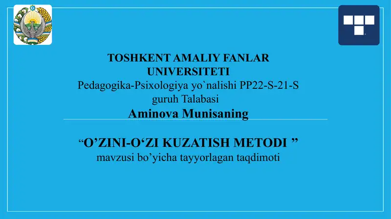 O’ZINI-O‘ZI KUZATISH METODI