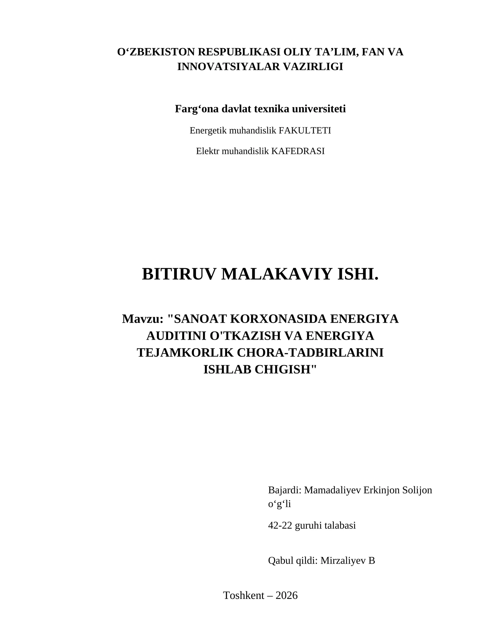 Sanoat korxonasida energiya