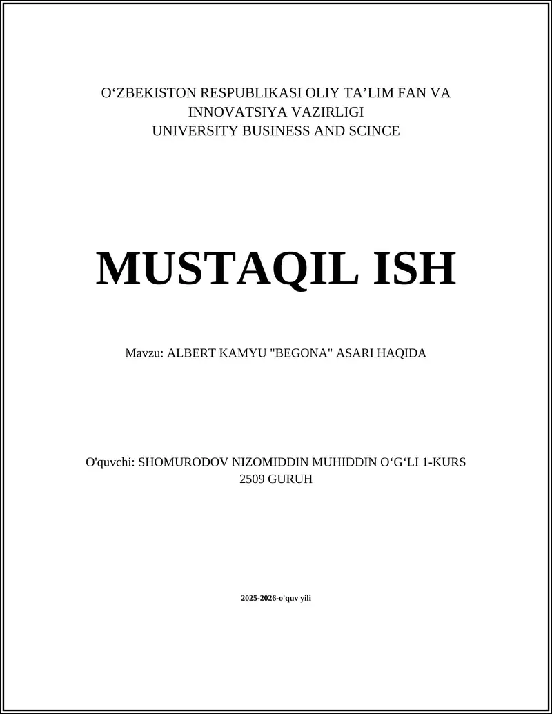 ALBERT KAMYU "BEGONA" ASARI HAQIDA