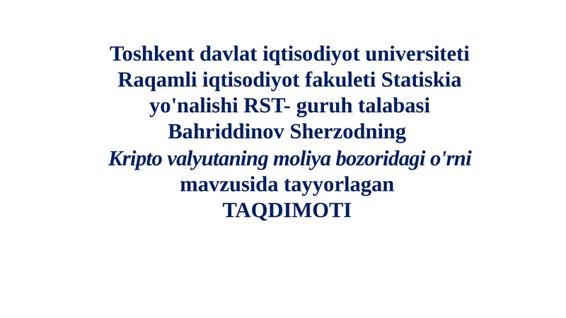 Kripto Valyutaning Moliya Bozoridagi O'rni