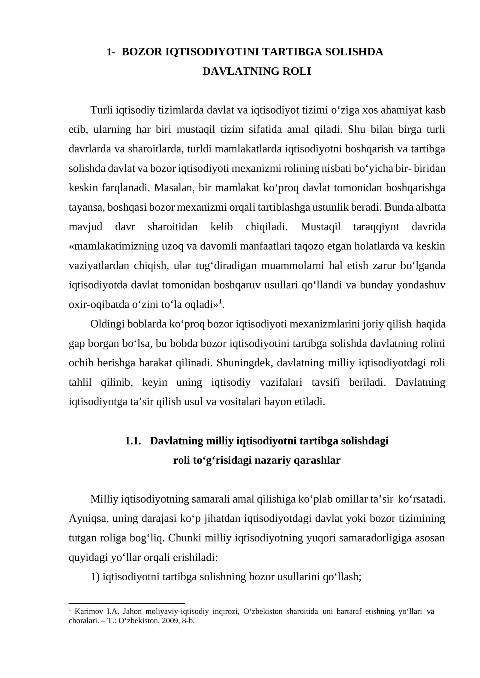 BOZOR IQTISODIYOTINI TARTIBGA SOLISHDA DAVLATNING ROLI