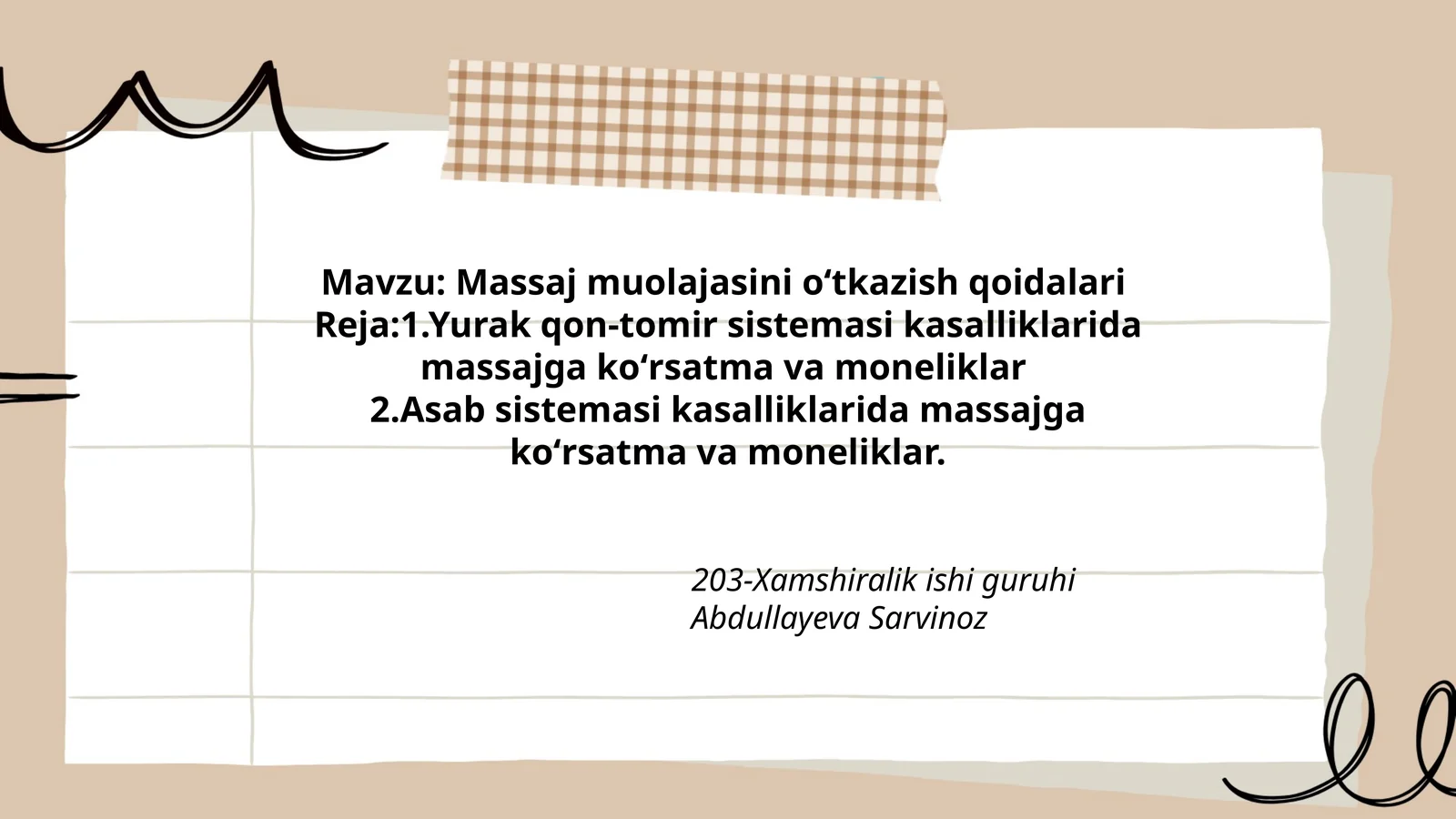 Massaj muolajasini oʻtkazish qoidalari