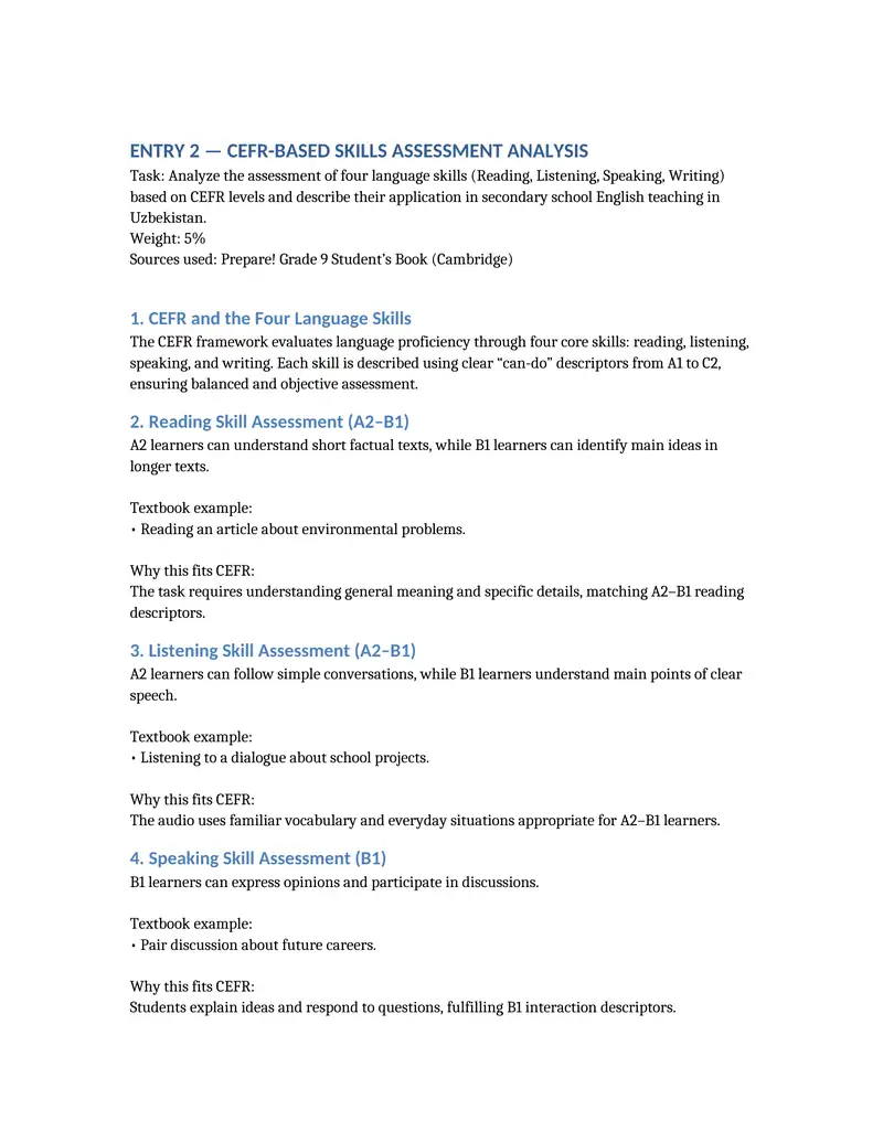 CEFR-Based Skills Assessment Analysis