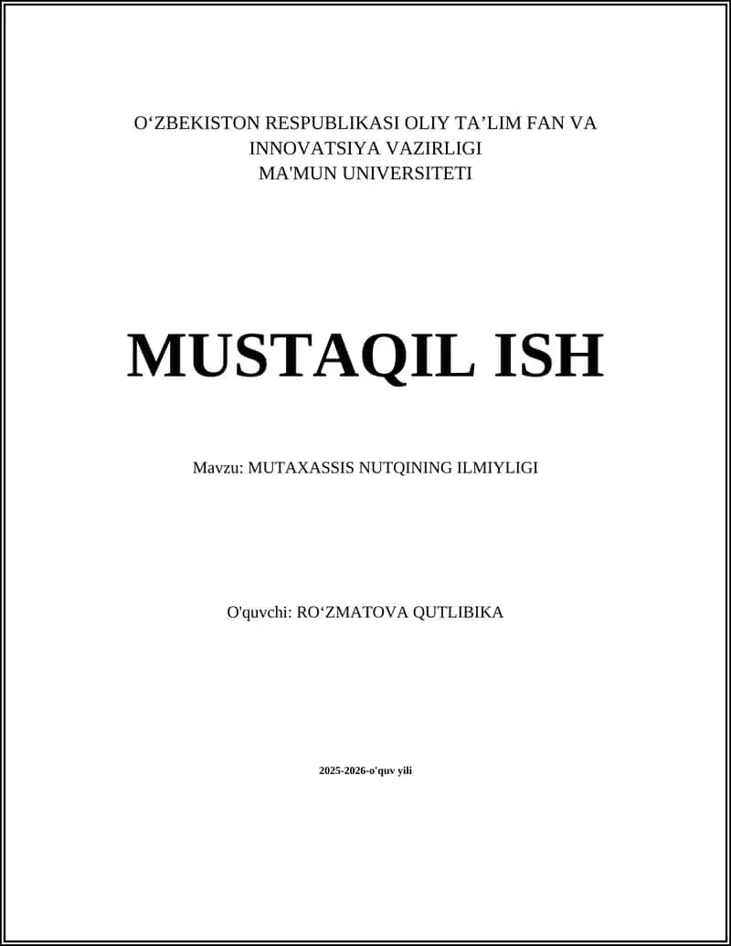 MUTAXASSIS NUTQINING ILMIYLIGI