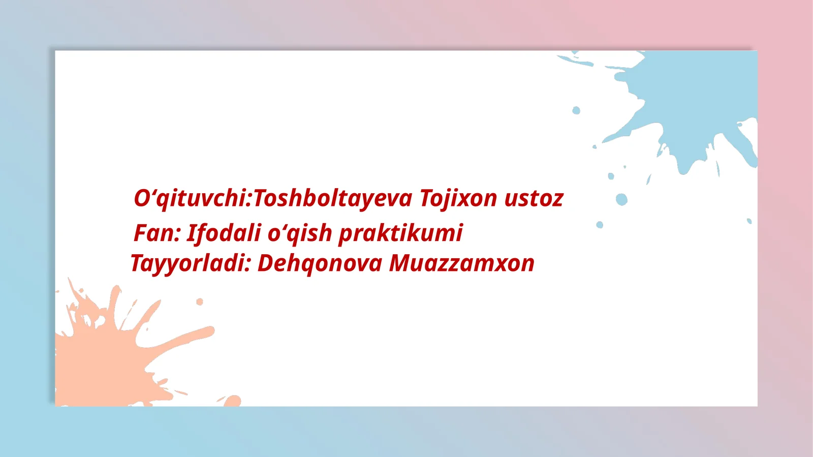 Lirik turdagi asarlarni ifodali oʻqish va barmoq vazni