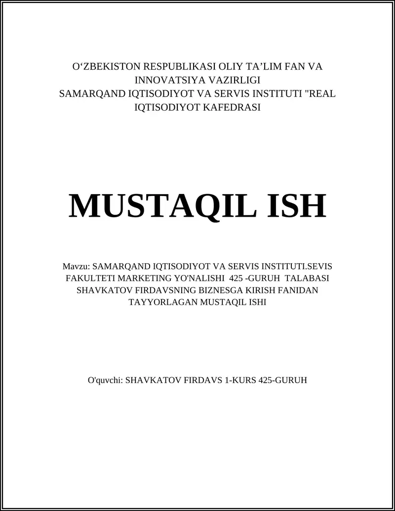 Mahalliy kafe uchun biznes-reja va marketing strategiyasi