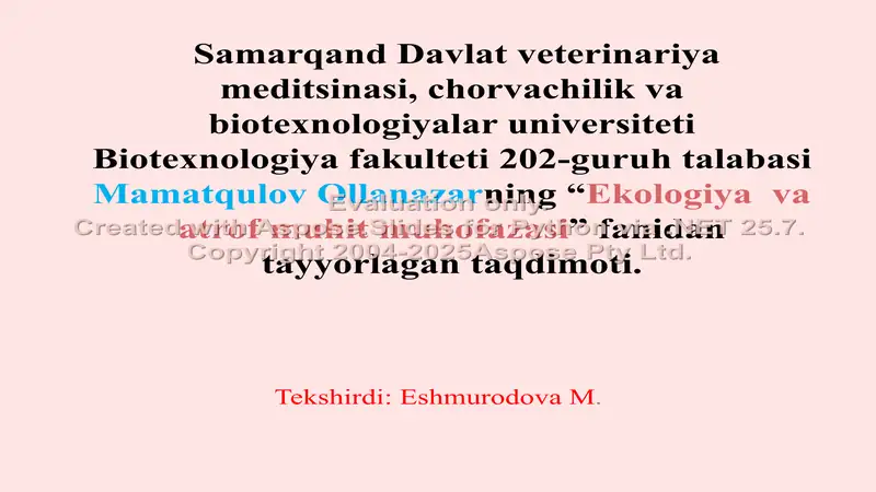 "Ekologiya va Atrof Muhit Muhofazasi"