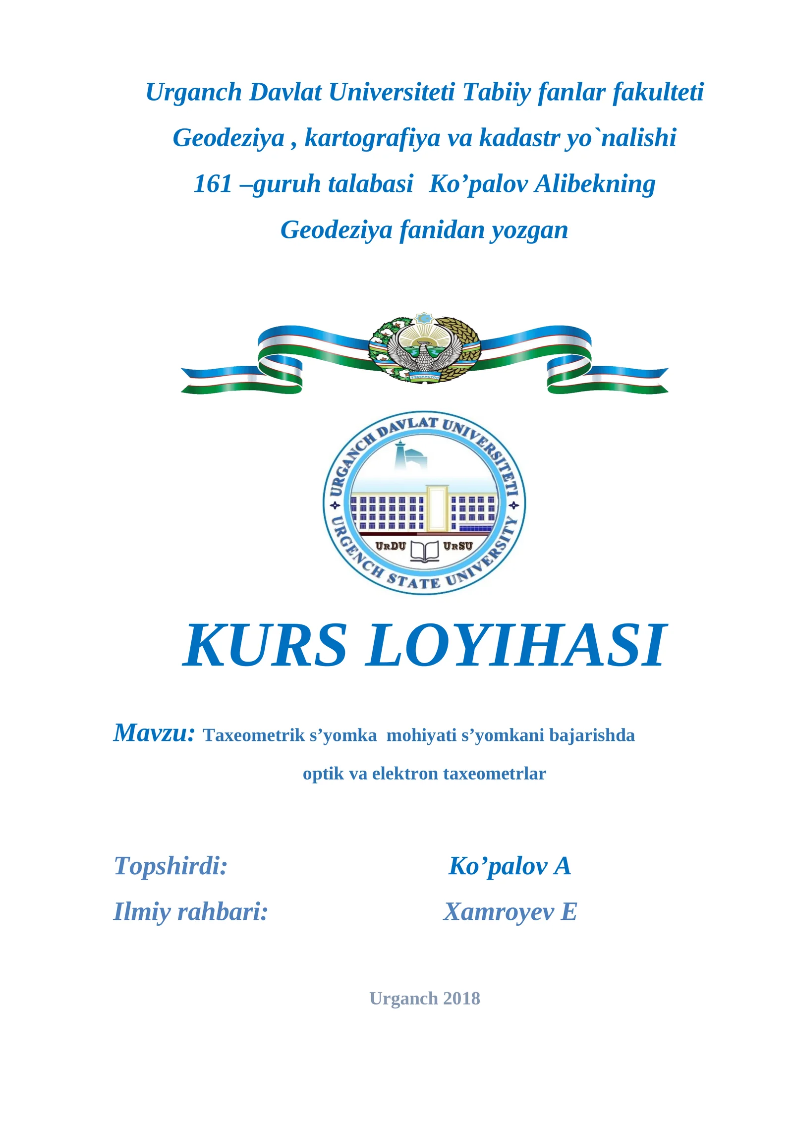 Taxeometrik s’yomka mohiyati s’yomkani bajarishda