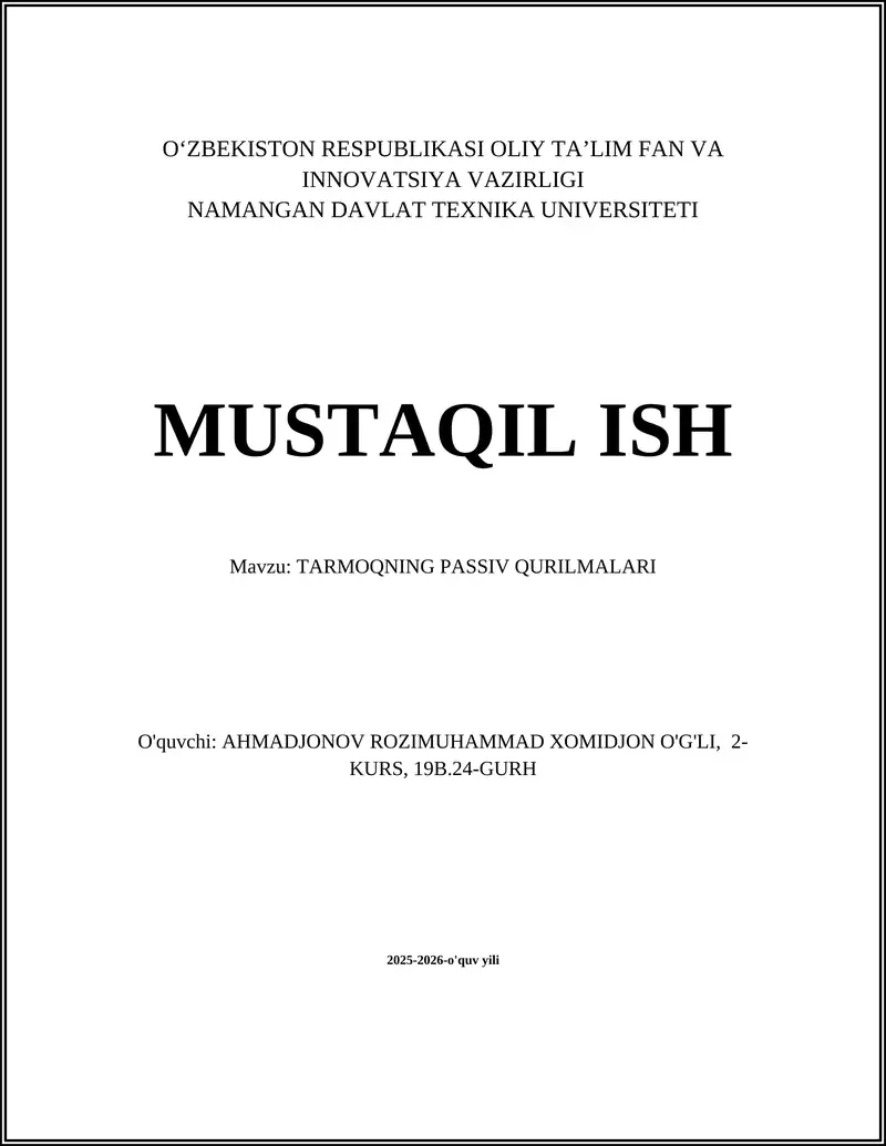 TARMOQNING PASSIV QURILMALARI