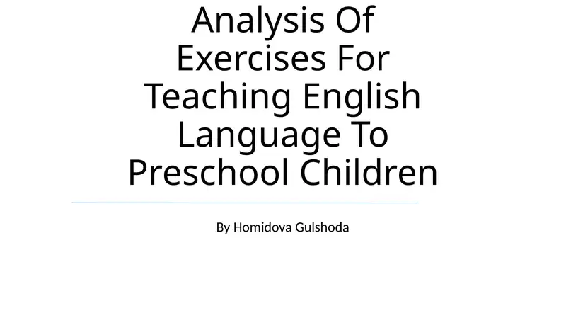 Exercises for Teaching English Language To Preschool Children