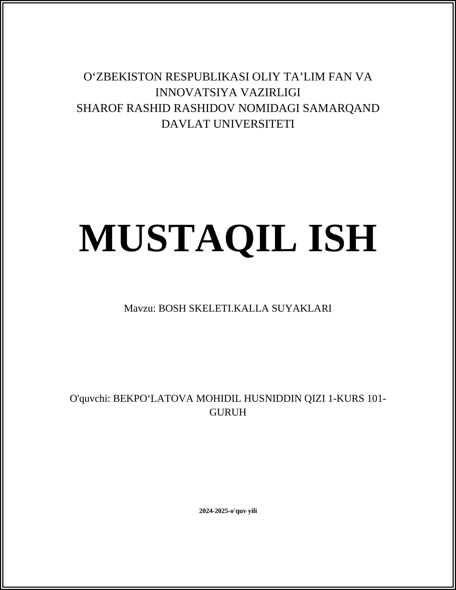 BOSH SKELETI.KALLA SUYAKLARI