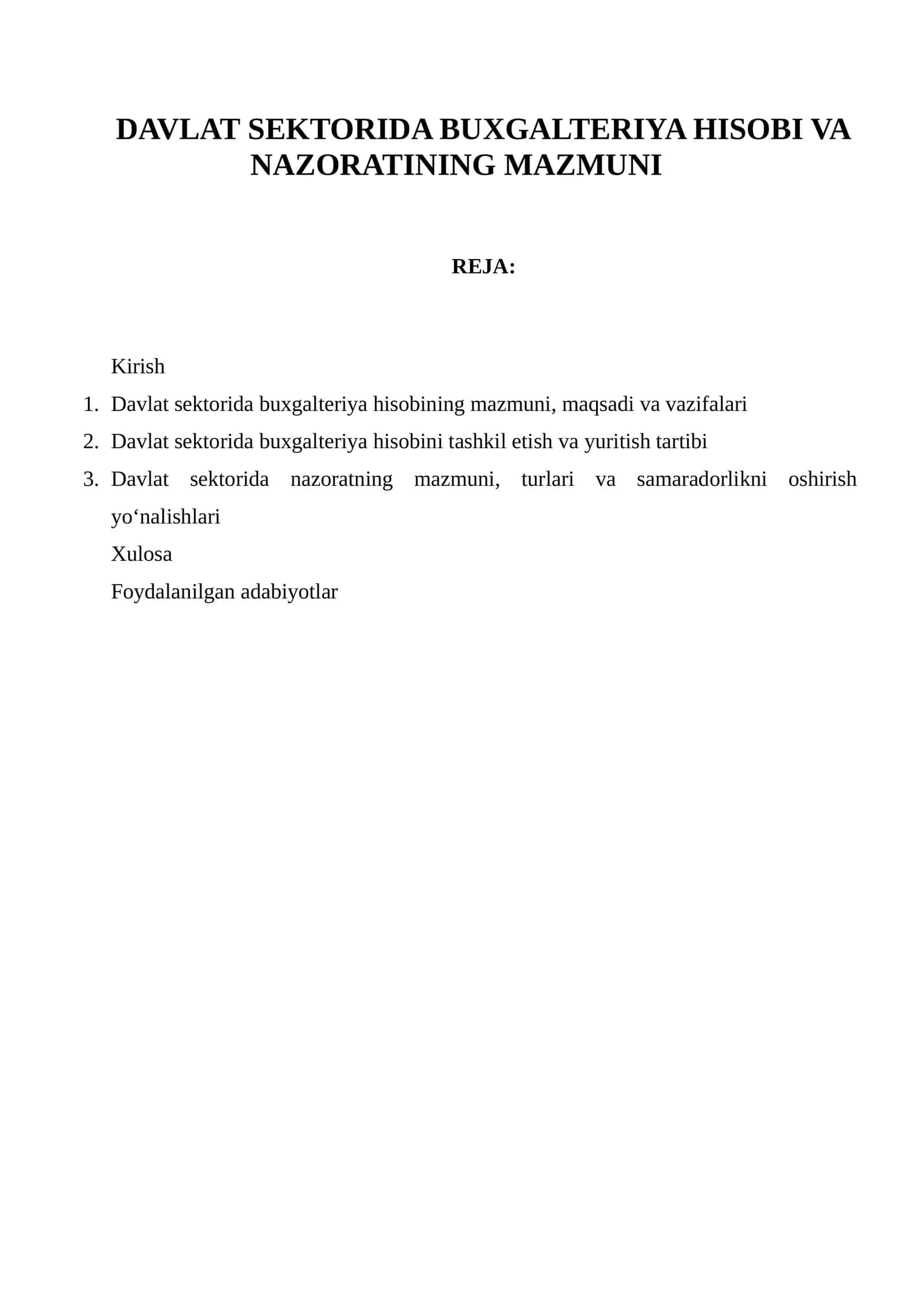 Davlat Sektorida Buxgalteriya Hisobi va Nazoratining Mazmuni