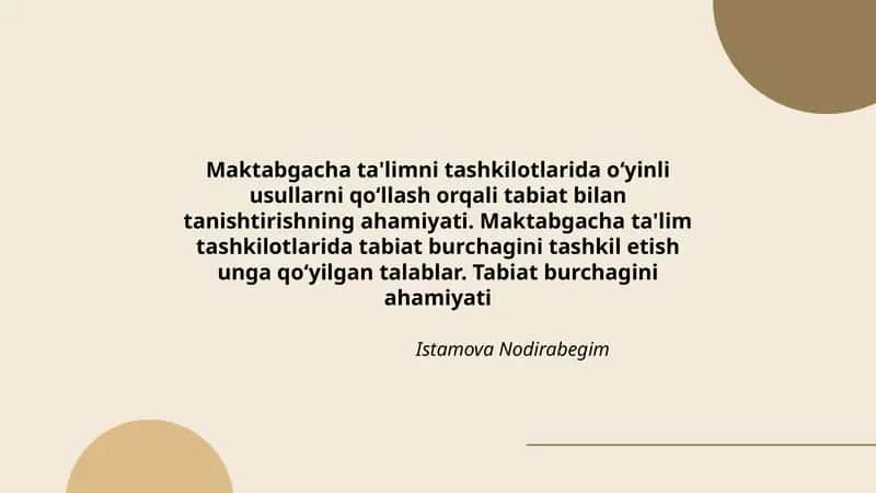 Tabiat burchagini tashkil etuvchi usullar