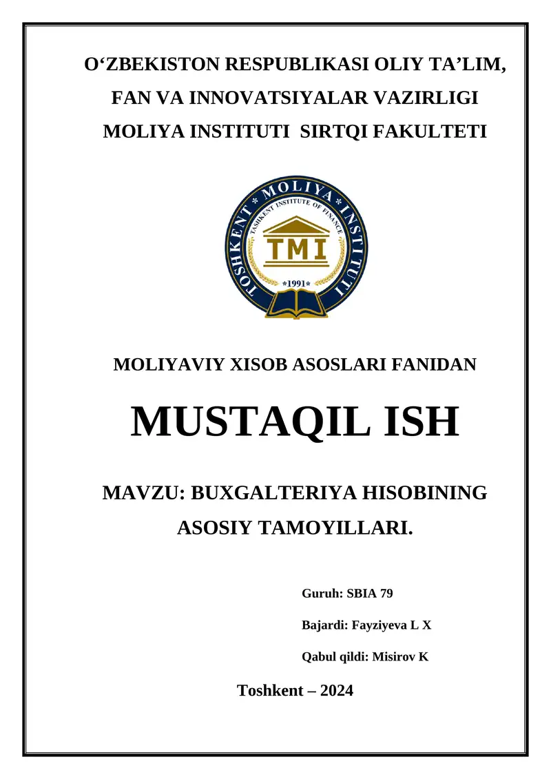 Buxgalteriya Hisobining Asosiy Tamoyillari