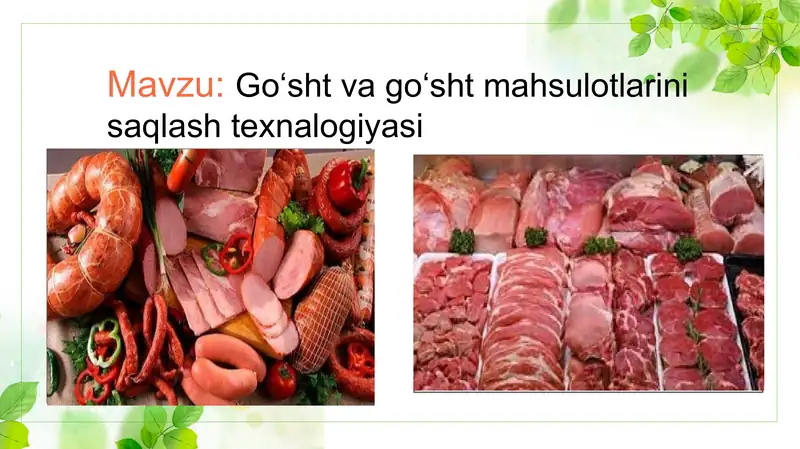 Goʻsht va goʻsht mahsulotlarini saqlash texnalogiyasi