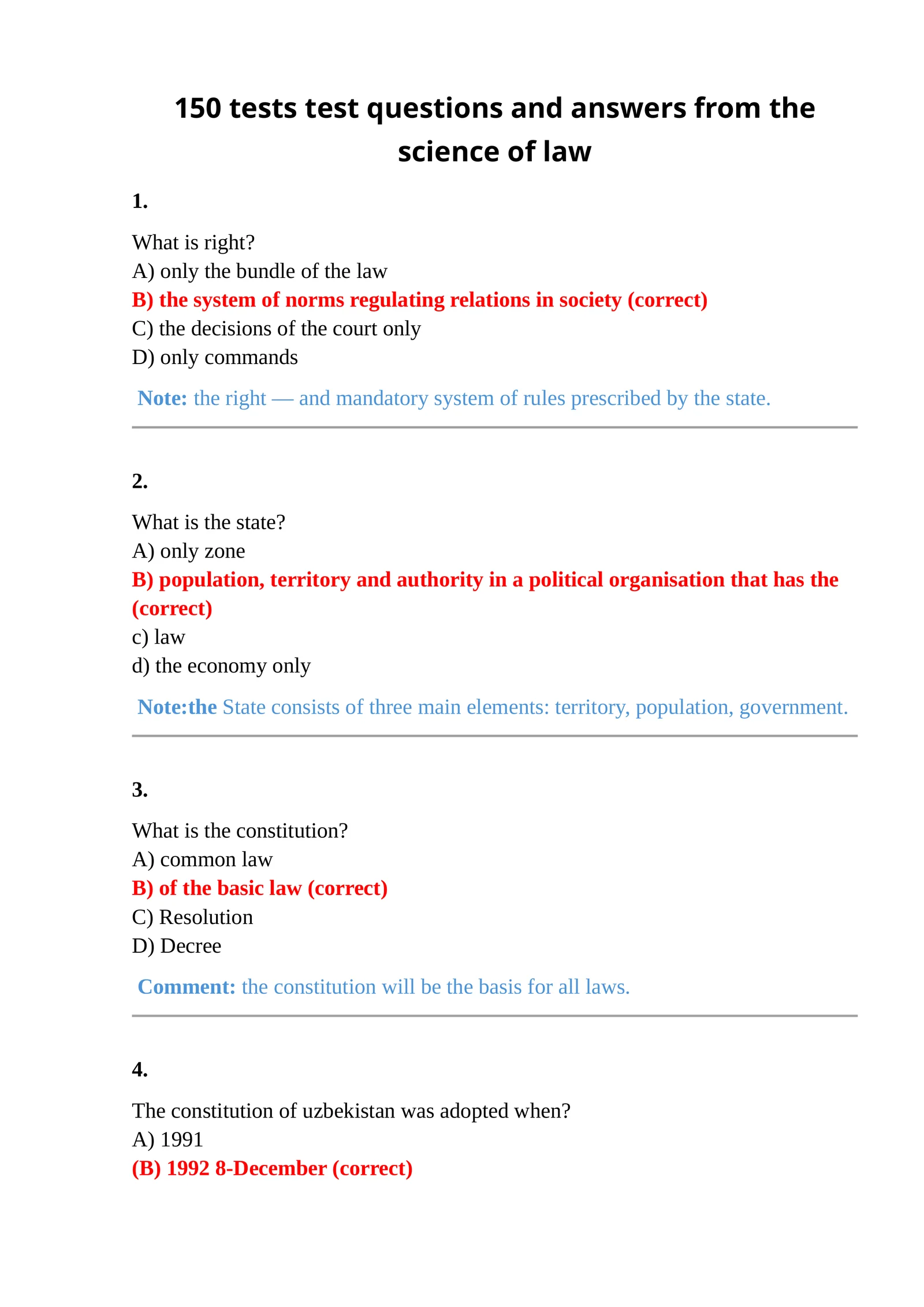 150 tests test questions and answers from the science of law