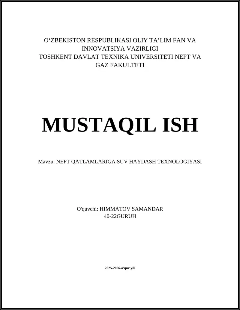 NEFT QATLAMLARIGA SUV HAYDASH TEXNOLOGIYASI