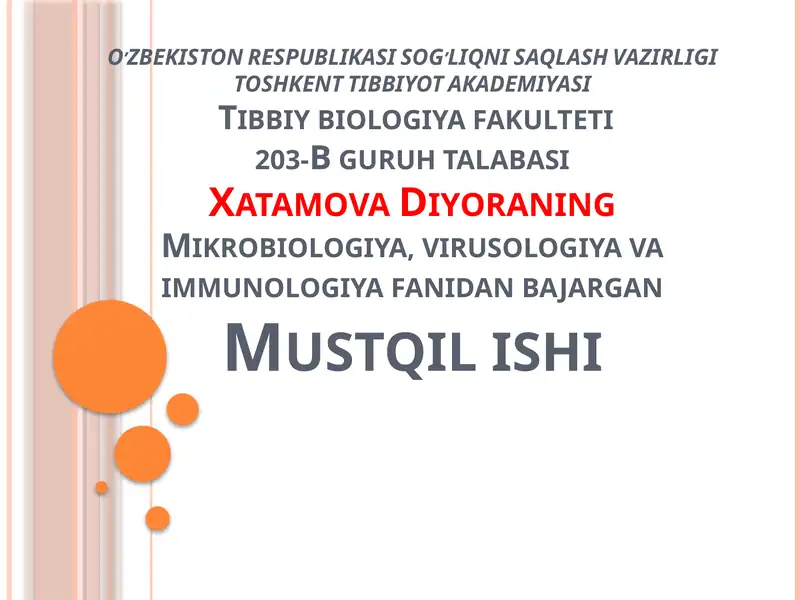 Mustqilishi Infeksiyaning Tarqalish Sababalari