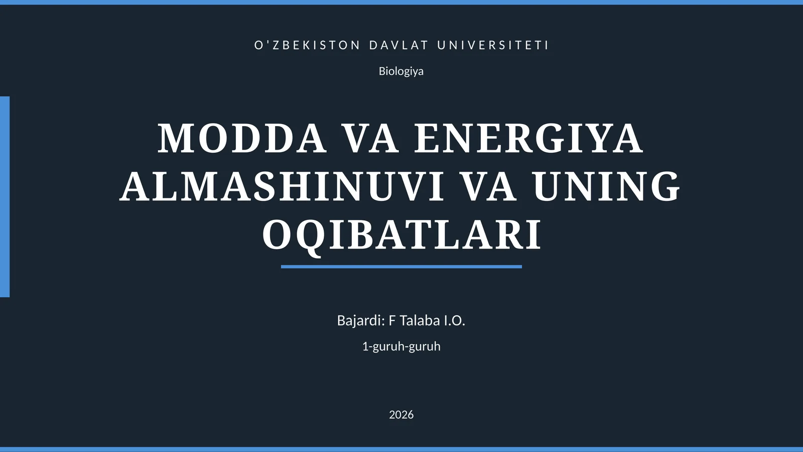MODDA VA ENERGIYA ALMASHINUVI VA UNING OQIBATLARI