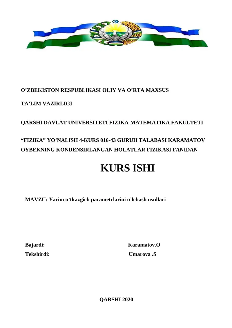 Yarim o’tkazgich parametrlarini o’lchash usullari