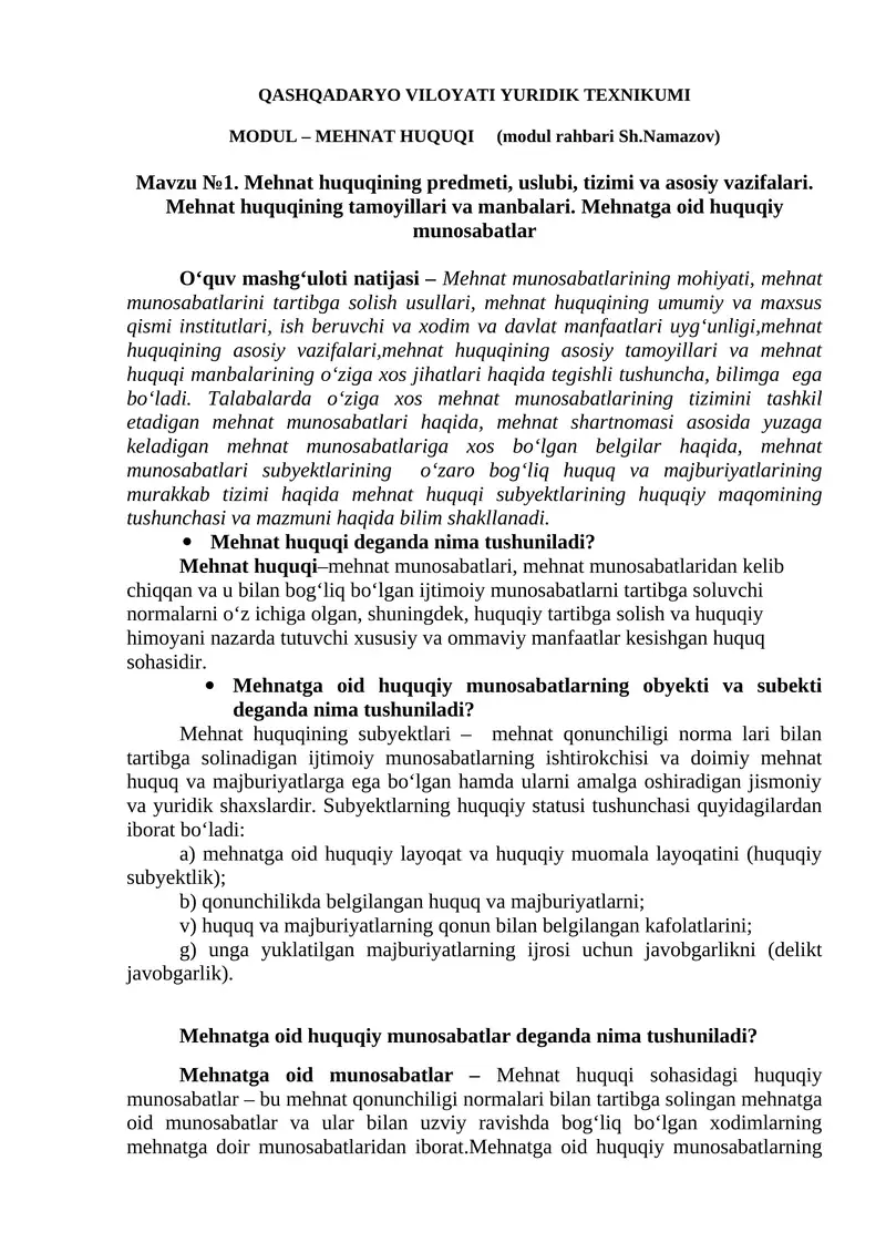MODUL – MEHNAT HUQUQI