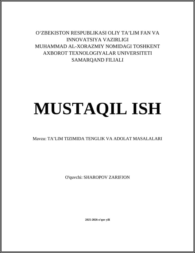 TA’LIM TIZIMIDA TENGLIK VA ADOLAT MASALALARI