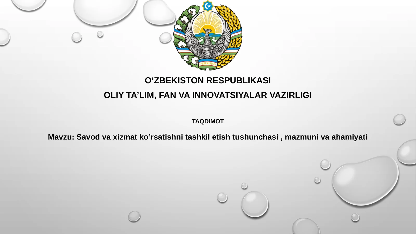 Oziq-ovqat va xizmatni tashkil etish