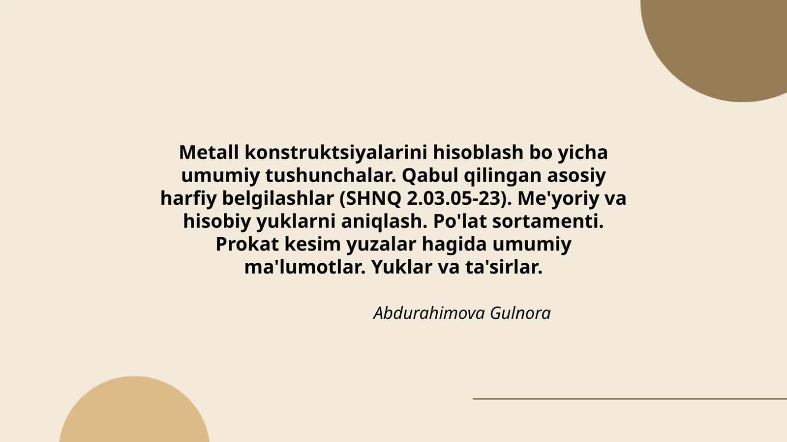 Metall konstruktsiyalarini hisoblash bo yicha umumiy tushunchalar