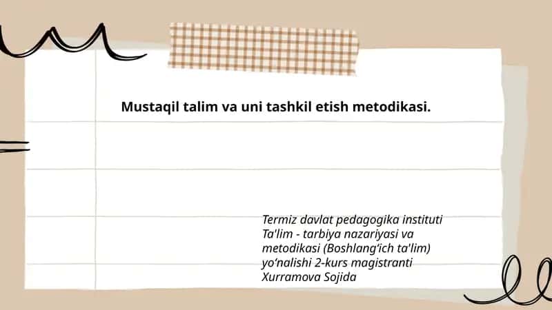 Mustaqil talim va uni tashkil etish metodikasi