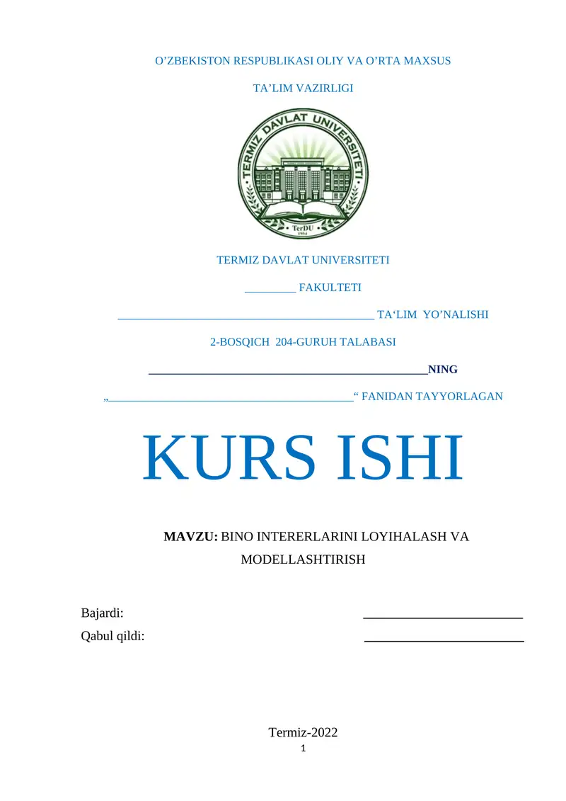 BINO INTERERLARINI LOYIHALASH VA MODELLASHTIRISH