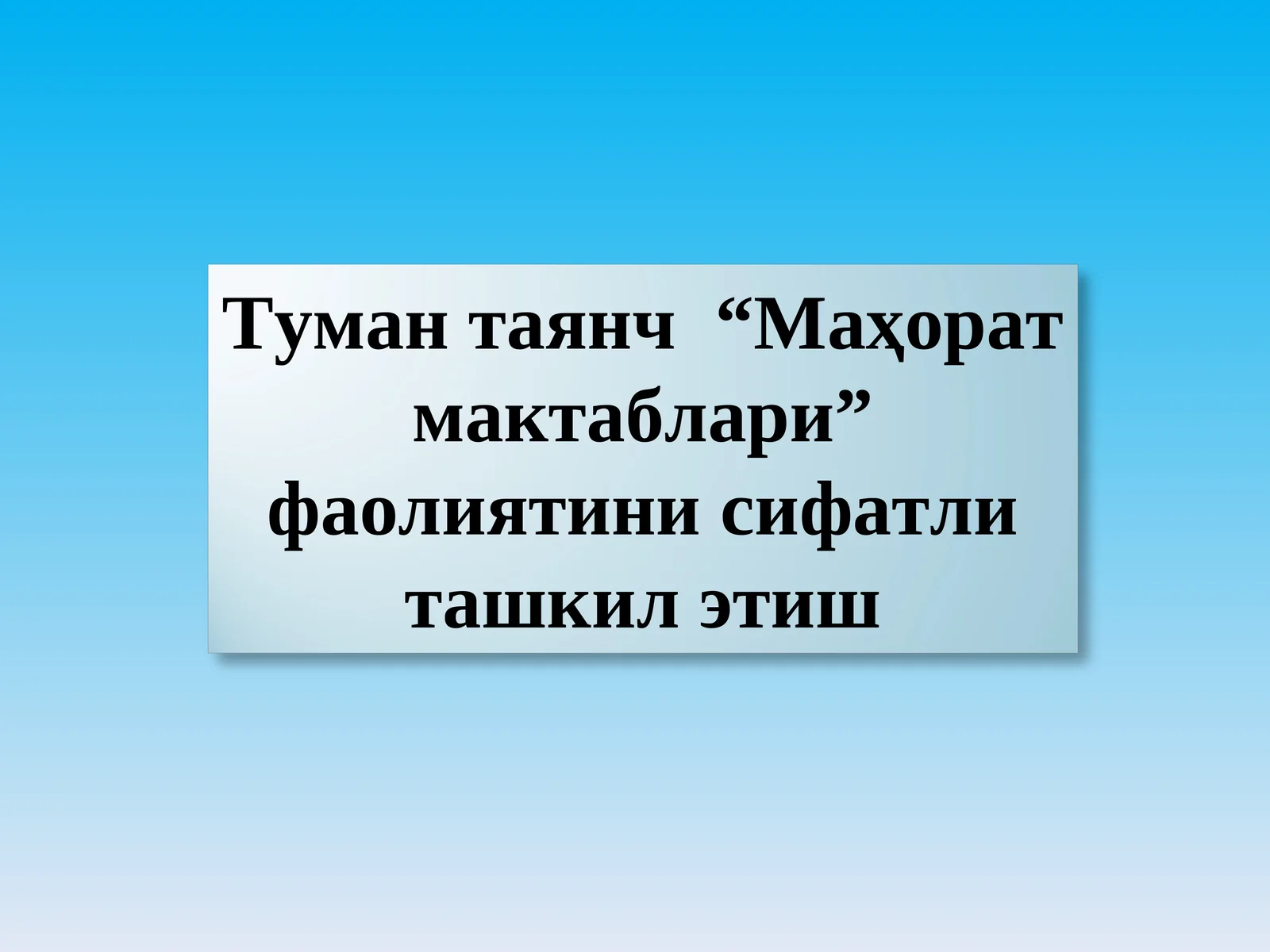 "Маҳорат мактаблари" фаолиятини сифатли ташкил этиш