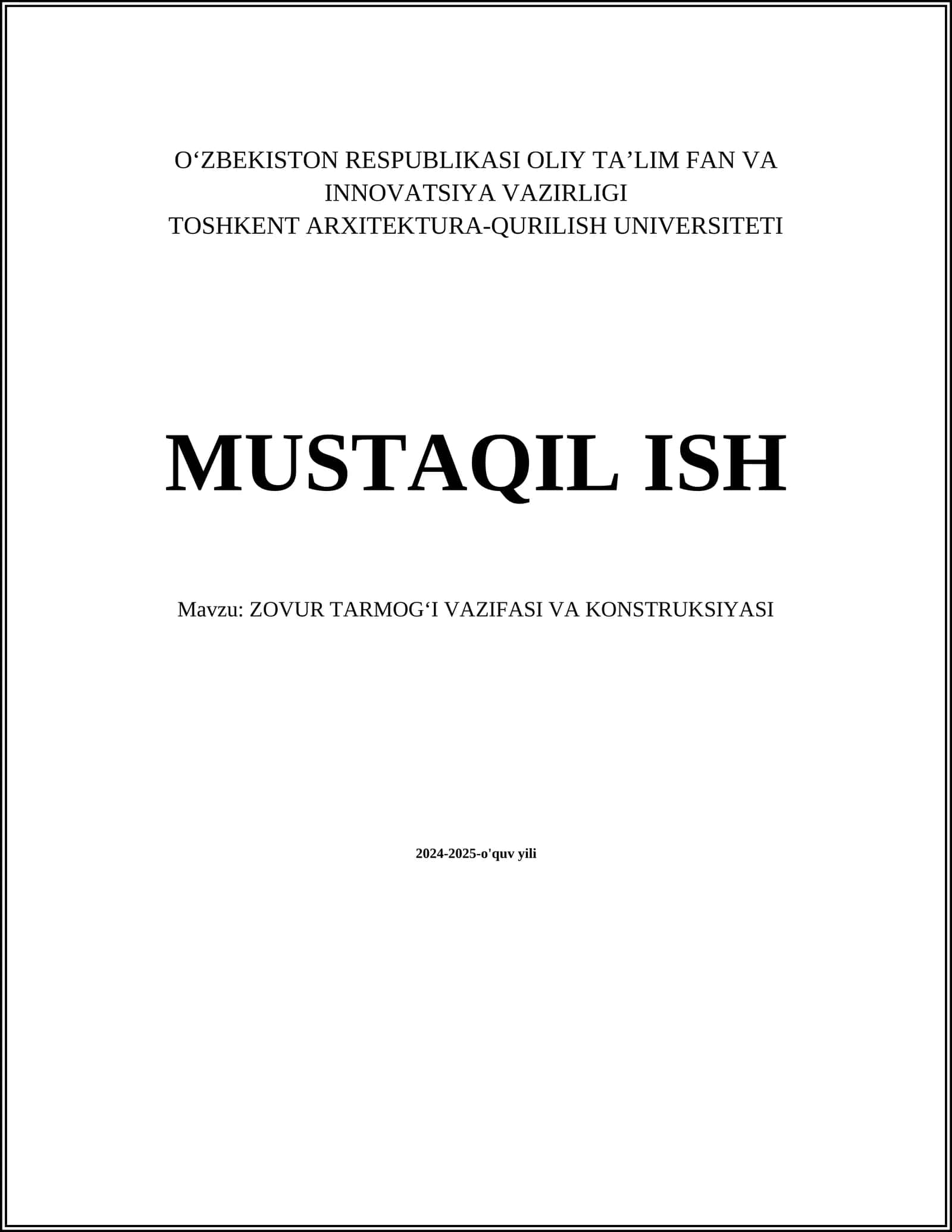 Zovur Tarmogʻi va Konstruksiyasi