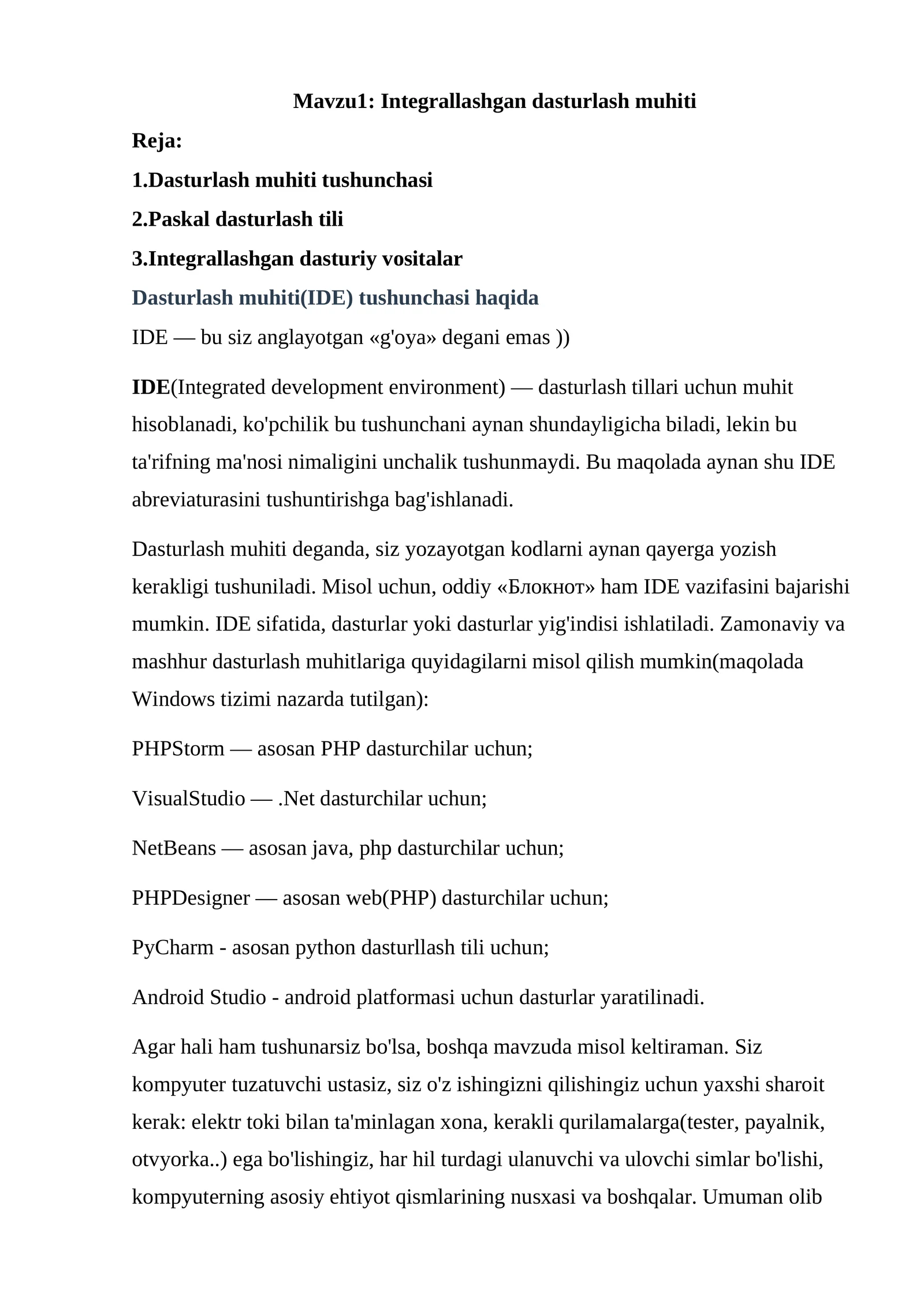 Integrallashgan dasturlash muhiti