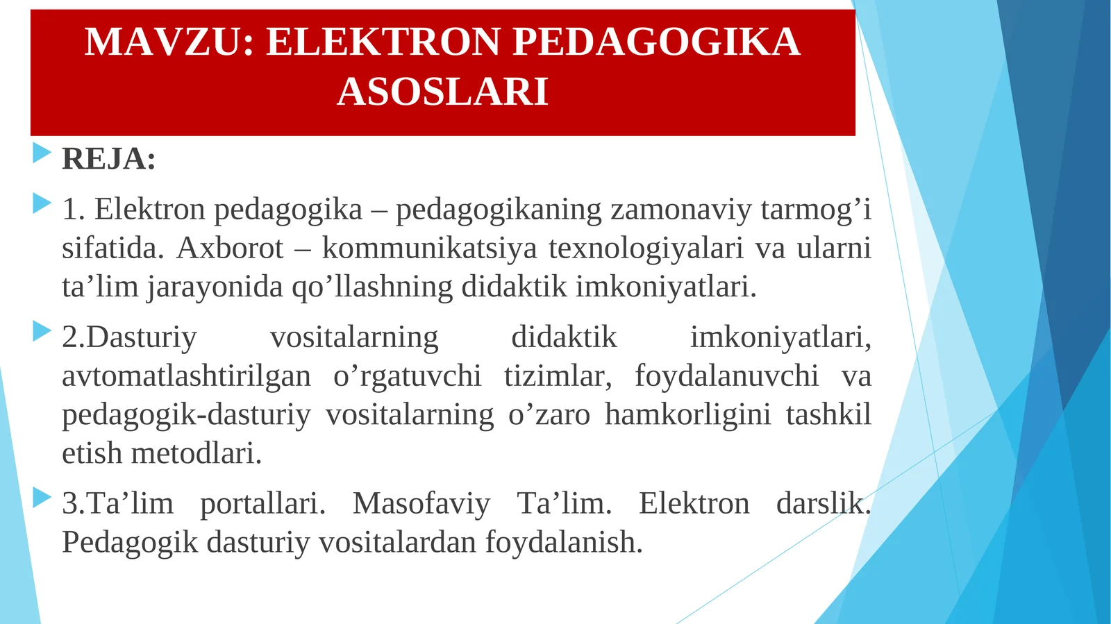 ELEKTRON PEDAGOGIKA ASOSLARI