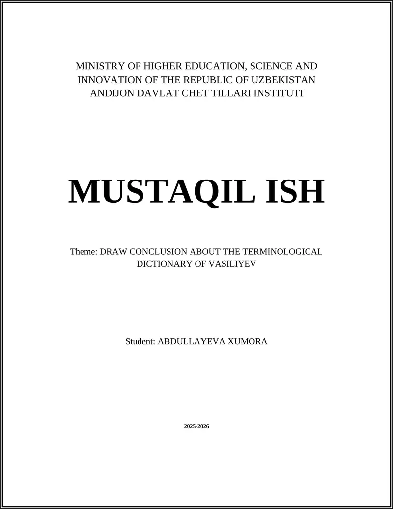 Terminological Dictionary of Vasiliyev