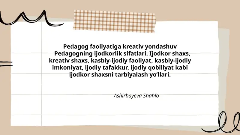 Pedagog faoliyatiga kreativ yondashuv