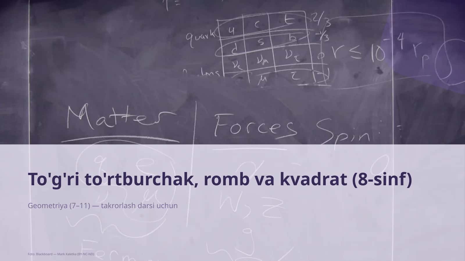 To'g'ri to'rtburchak, romb va kvadrat (8-sinf)